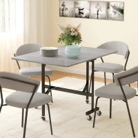 HOMCOM Six-Seater Drop-Leaf Dining Table with Wheels, Grey(m-1)