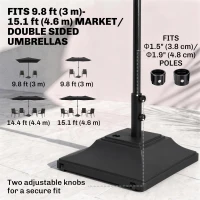 Outsunny Square Umbrella Base with Wheels, 99 lbs Water or 132 lbs Sand Filled, with Double Adjustable Knob, Black(m-4)