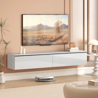 HOMCOM Wall Mounted TV Stand, Floating TV Cabinet with Storage, for TVs up to 70", High Gloss Effect, White(m-8)
