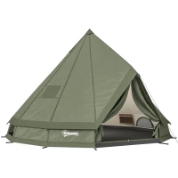 Outsunny Teepee Tent Waterproof Camping Tent with Stove Jack for 4-6 People for Outdoor Camping Hiking Army Green(m-11)