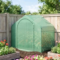 Outsunny 6' x 3' x 5' Portable Walk-in Greenhouse, PE Cover, Steel Frame Garden Hot House, Zipper Door, Top Vent for Flowers, Vegetables, Saplings, Tropical Plants, Green(m-9)