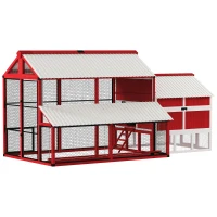PawHut 187.3" Large Chicken Coop, Walk-in Wooden Hen House, Outdoor Poultry Cage with Run, Weatherproof Roof, Nesting Box(m-1)