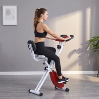 Soozier Foldable Indoor Stationary Bike with 8 Levels of Magnetic Resistance, Exercise Bike for Cardio Workout, Red(m-10)