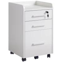 HOMCOM Lockable Filing Cabinet on Wheels, 3 Drawer Mobile File Cabinet with Lock and Edged Top, White(m-11)