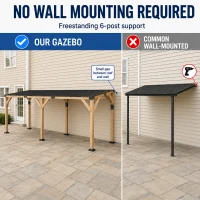 Outsunny 10' x 20' Wooden Gazebo, Hardtop Lean-to Gazebo Pergola with Galvanized Steel Sloped Roof, Light Walnut(m-7)