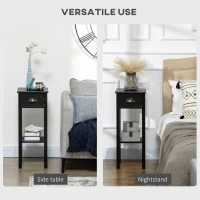 HOMCOM 2-Tier Nightstand, Side Table with Drawer and Shelf for Living Room or Bedroom, Set of 2, Black(m-6)