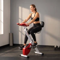 Soozier Foldable Indoor Stationary Bike with 8 Levels of Magnetic Resistance, Exercise Bike for Cardio Workout, Red(m-9)