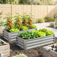 Outsunny Galvanized Raised Garden Bed, 4' x 2' x 1' Metal Planter Box, for Growing Vegetables, Flowers, Herbs, Succulents, Silver(m-2)