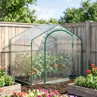 Outsunny 6' x 3' x 5' Portable Walk-in Greenhouse, Plastic Cover, Steel Frame Garden Hot House, Zipper Door, Top Vent for Flowers, Vegetables, Saplings, Tropical Plants, Clear(m-9)