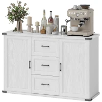 HOMCOM Sideboard with 3 Drawers and 2 Doors, 47" Buffet Cabinet with Adjustable Shelves for Kitchen, White Wood Grain(m-2)