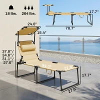 Outsunny Outdoor Lounge Chair, 4 Position Adjustable Backrest, Folding, Cushioned w/ Sun Shade Roof & Pillow, Cream White(m-3)