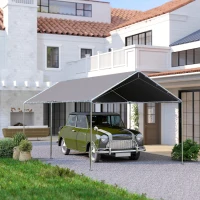 Outsunny 9.6' x 19.5' Carport Heavy Duty Galvanized Car Canopy w/ Included Anchor Kit, 3 Reinforced Steel Cables, Gray(m-8)