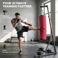 Soozier Punching Bag with Stand for Adults, 72.8"-90.9" Height Adjustable Freestanding Boxing Stand with Canvas Sandbag, Red(m-7)