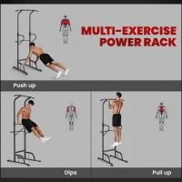 Soozier Power Tower Dip Station Pull Up Bar, Multi-Function Push Up Equipment with Adjustable Height for Home Gym Strength Training Workout Fitness, Black(m-4)