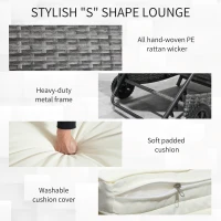 Outsunny Wicker Chaise Lounge Chair Outdoor PE Rattan Cushioned Patio Sun Lounger with 5-Level Adjustable Backrest & Wheels for Easy Movement, Cream White(m-6)