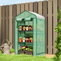 Outsunny Mini Greenhouse with Screen Roof, Portable Small Greenhouse with Roll-Up Zipper Door, 27.6" x 19.7" x 50", Green(m-2)