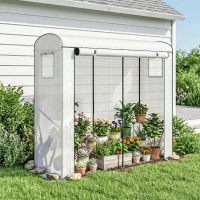 Outsunny Mini Greenhouse, Portable Greenhouse with Roll-Up Door and 2 Mesh Windows, PE Cover, 78.7" x 29.5" x 74", White(m-8)