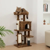 PawHut 41 Inch Cat Tree with Scratching Posts, Cat Bed, Condo, Jumping Platforms, Toy Balls, Leopard Print(m-1)