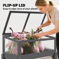 Outsunny Raised Garden Bed with Flip-Up Greenhouse Top, Wooden Elevated Planter Box with Legs and Liner, Grey(m-5)