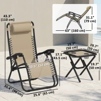 Outsunny Zero Gravity Chair Set of 2 Patio Chair with Side Table Cupholders and Pillows for Pool, Backyard, Lawn, Beige(m-3)