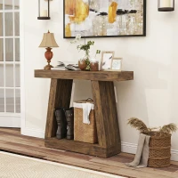 HOMCOM 42" Farmhouse Console Table, 2-Tier Entryway Table with Storage for Hallway, Living Room, Behind Couch, Rustic Brown(m-6)