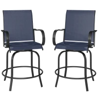 Outsunny Outdoor Bar Stools Set of 2, 360° Swivel Bar Height Chairs, 26.75" x 29.5" x 48.5", Navy Blue(m-1)