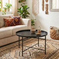 HOMCOM Coffee Table for Living Room, 24" Round Center Table with Hammered Tray Top and Metal Frame for Bedroom, Black(m-6)