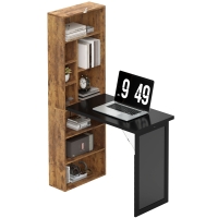 HOMCOM Fold-out Convertible Home Office Desk, Computer Desk with Blackboard and Side Shelf, Rustic Brown