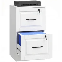 HOMCOM 2 Drawer File Cabinet with Lock, Vertical Filing Cabinet with Adjustable Hanging Bars for A4 and Letter Size, White(m-9)