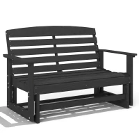 Outsunny Patio Glider Bench w/ HDPE Slatted Double Rocking Chair, Distressed Black(m-11)