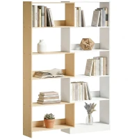 HOMCOM Corner Bookshelf, 5-Tier L-Shaped Bookcase with 350° Rotating Design, Two-Tone Design, Fruitwood/White(m-2)