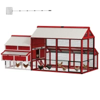 PawHut 187.3" Large Chicken Coop, Walk-in Wooden Hen House, Outdoor Poultry Cage with Run, Weatherproof Roof, Nesting Box(m-13)