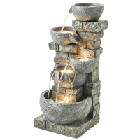 Outsunny Outdoor Water Fountain with LED Lights, 31.5" Tall 5 Tiers Cascading Water Feature for Garden Patio Home Decor, Gray(m-1)