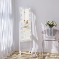 HOMCOM Free Standing Armoire Organizer, Lighted Mirrored Jewelry Cabinet w/ Angle Adjustable & 16 LED Lights Warm White(m-7)
