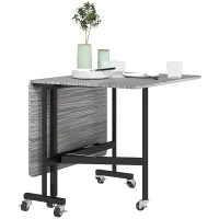 HOMCOM Six-Seater Drop-Leaf Dining Table with Wheels, Grey(m-2)