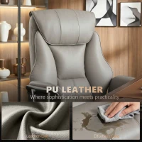 HOMCOM Massage Office Chair with 6 Points Vibration, Executive Desk Chair with High Back, PU Leather, Footrest, Gray(m-9)