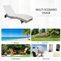 Outsunny Wicker Chaise Lounge Chair Outdoor PE Rattan Cushioned Patio Sun Lounger with 5-Level Adjustable Backrest & Wheels for Easy Movement, Cream White(m-7)
