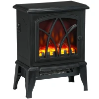 HOMCOM Electric Fireplace Heater, Freestanding Fireplace Stove with Realistic Flames Overheating Protection 750W/1500W, Black(m-11)