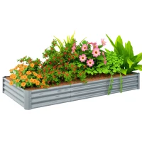 Outsunny 8 x 4 x 1ft Galvanized Raised Garden Bed, Reinforced Outdoor Planter Box with Open Bottom, Silver(m-9)