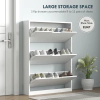 HOMCOM Narrow Shoe Storage Cabinet, Shoe Cabinet with 3 Flip Drawers, 31.5" W x 6.7" D x 42.5" H, White(m-4)