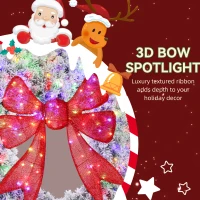 HOMCOM 36in Flocked Pre-Lit Christmas Wreath with 3D Red Bow, 11 Lighting Modes, Front Door Christmas Wreath with Remote(m-6)