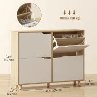 HOMCOM Narrow Shoe Cabinet, Shoe Storage Cabinet with 4 Flip Drawers and Adjustable Shelves for 16 Pairs of Shoes, White(m-3)
