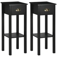 HOMCOM 2-Tier Nightstand, Side Table with Drawer and Shelf for Living Room or Bedroom, Set of 2, Black(m-11)