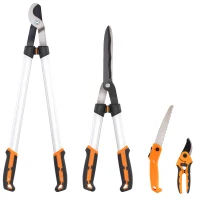 Outsunny 4 Pcs Pruning Shears Set with Hedge Shears, Loppers, Garden Secateurs and Folding Hand Saw with Aluminum Handle(m-9)