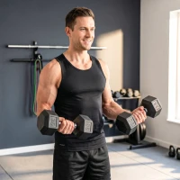 Soozier 2 x 35 lbs Rubber Hex Dumbbell Set for Body Fitness Strength Training Home Office Gym, Black(m-1)