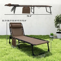 Outsunny Folding Chaise Lounge Chair Outdoor, Sun Tanning Chair with Side Pocket, Carrying Strap, Portable Patio Beach Lounger with 5-Position Reclining Back, Headrest for Pool, Camping, Yard, Brown(m-3)