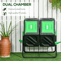 Outsunny Rotating Composter, Dual Chamber Compost Bin with 24 Vents and Steel Legs, 34.5 Gallon, Green(m-7)