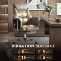 HOMCOM Massage Office Chair with 6 Points Vibration, Executive Desk Chair with High Back, PU Leather, Footrest, Gray(m-5)