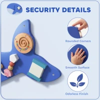 Qaba Whale Activity Wall Busy Board, 13 in 1 Montessori Sensory Wall Panel for Playroom Nursery Classroom Boys Girls 2+, Blue(m-6)