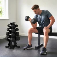 Soozier Hex Dumbbell Weight Set with Vertical Rack, 150lbs Rubber-Coated Dumbbells with Non-Slip Handles(m-8)